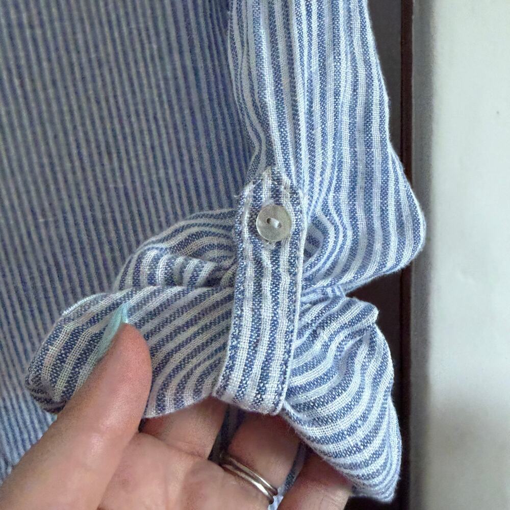 CALYPSO St. Barth | Rahani Blue and White Striped Linen Button Up Shirt | Large - Picture 6 of 7